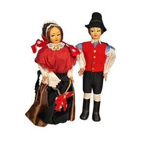 Pair of Vintage Elos Small Traditional Italian Folklore Souvenir Dolls